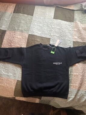 Essentials Black Crewneck Sweatshirt with Small White Logo